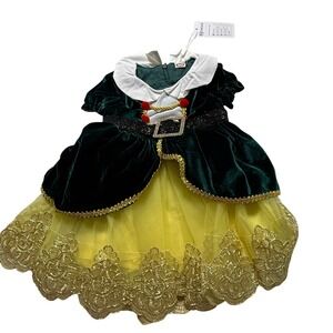 IMEKIS‎ Christmas Dress Girls 12 Months Green Velvet Gold Lace Vintage Style